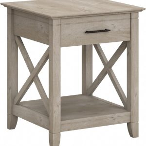 Bush Home End Table with Drawer, Nightstand with Storage, Living Room and Bedroom Furniture, Key West Collection, Washed Gray