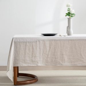 EVERLY100% Pure Linen Rectangle Tablecloths 120LX60W Inch for Dining,Buffet Parties,Picnic,Events,Weddings and Restaurants,10ft Table Cloth Thanksgiving Machine Washable Tablecloth-Natural Linen