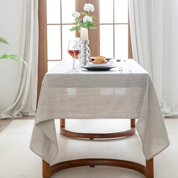EVERLY100% Pure Linen Rectangle Tablecloths 120LX60W Inch for Dining,Buffet Parties,Picnic,Events,Weddings and Restaurants,10ft Table Cloth Thanksgiving Machine Washable Tablecloth-Natural Linen