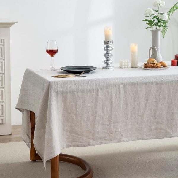EVERLY100% Pure Linen Rectangle Tablecloths 120LX60W Inch for Dining,Buffet Parties,Picnic,Events,Weddings and Restaurants,10ft Table Cloth Thanksgiving Machine Washable Tablecloth-Natural Linen