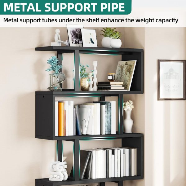 YITAHOME Geometric Bookshelf, 6-Tier Bookshelf S-Shaped Bookshelves, Modern Geometric Bookcase Freestanding Multifunctional Storage Shelving for Living Room Home Office, Black